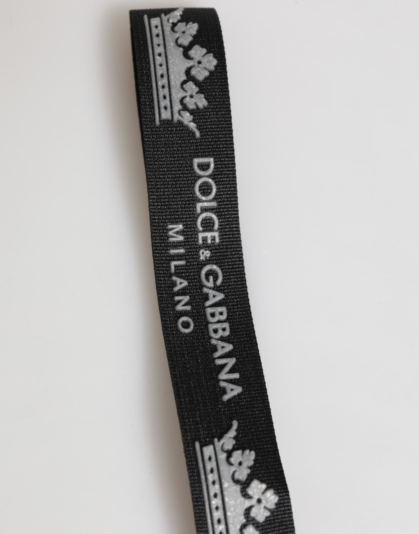 Dolce & Gabbana Black Silver Nylon DG Crown Men's Holder Keychain Keyring