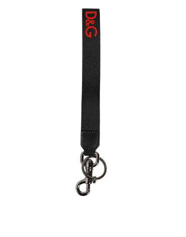 Dolce & Gabbana Black Red Logo Polyester Brass Holder Keychain Keyring