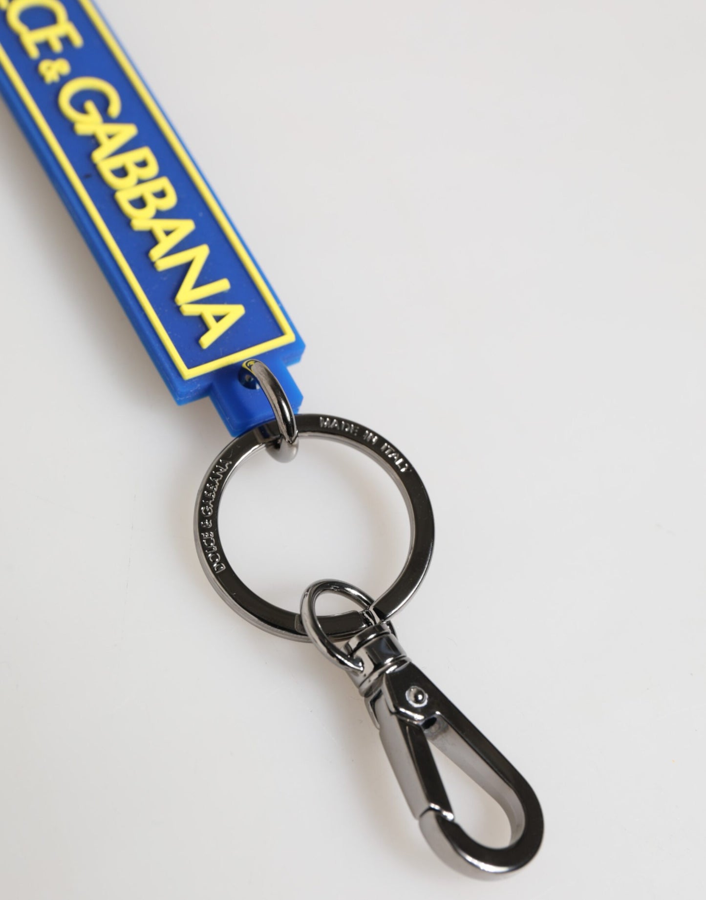 Dolce & Gabbana Blue Yellow DG Rubber Logo Silver Men's Holder Keyring