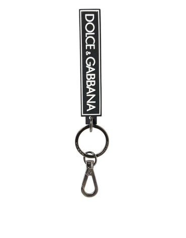 Dolce & Gabbana Black White DG Rubber Logo Silver Men's Holder Keyring