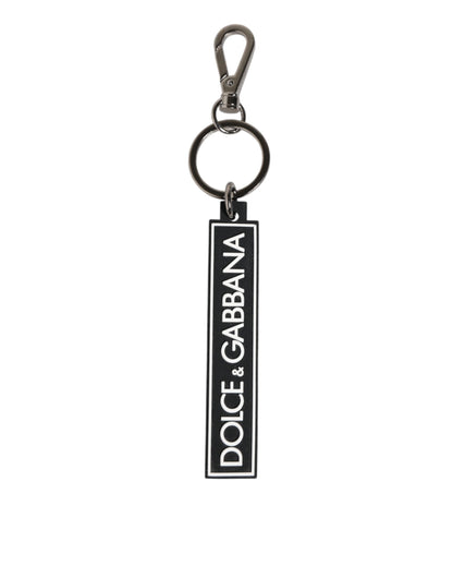 Dolce & Gabbana Black White DG Rubber Logo Silver Men's Holder Keyring
