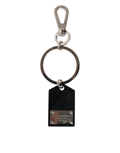 Dolce & Gabbana Black Sint Glass Plaque DG Logo Metal PlateKeychain Keyring