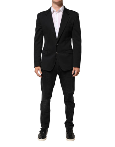 Dolce & Gabbana Dark Blue Cotton Men Jacket Coat Blazer Suit