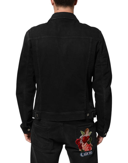 Dolce & Gabbana Black Cotton Denim Stretch Button Up Jacket