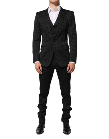 Dolce & Gabbana Black 3 Piece Brocade Jacquard Suit MARTINI