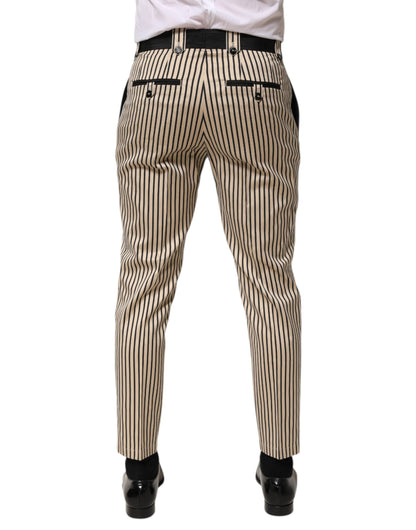 Dolce & Gabbana Beige Black Striped Cotton Slim Fit Trousers Pants