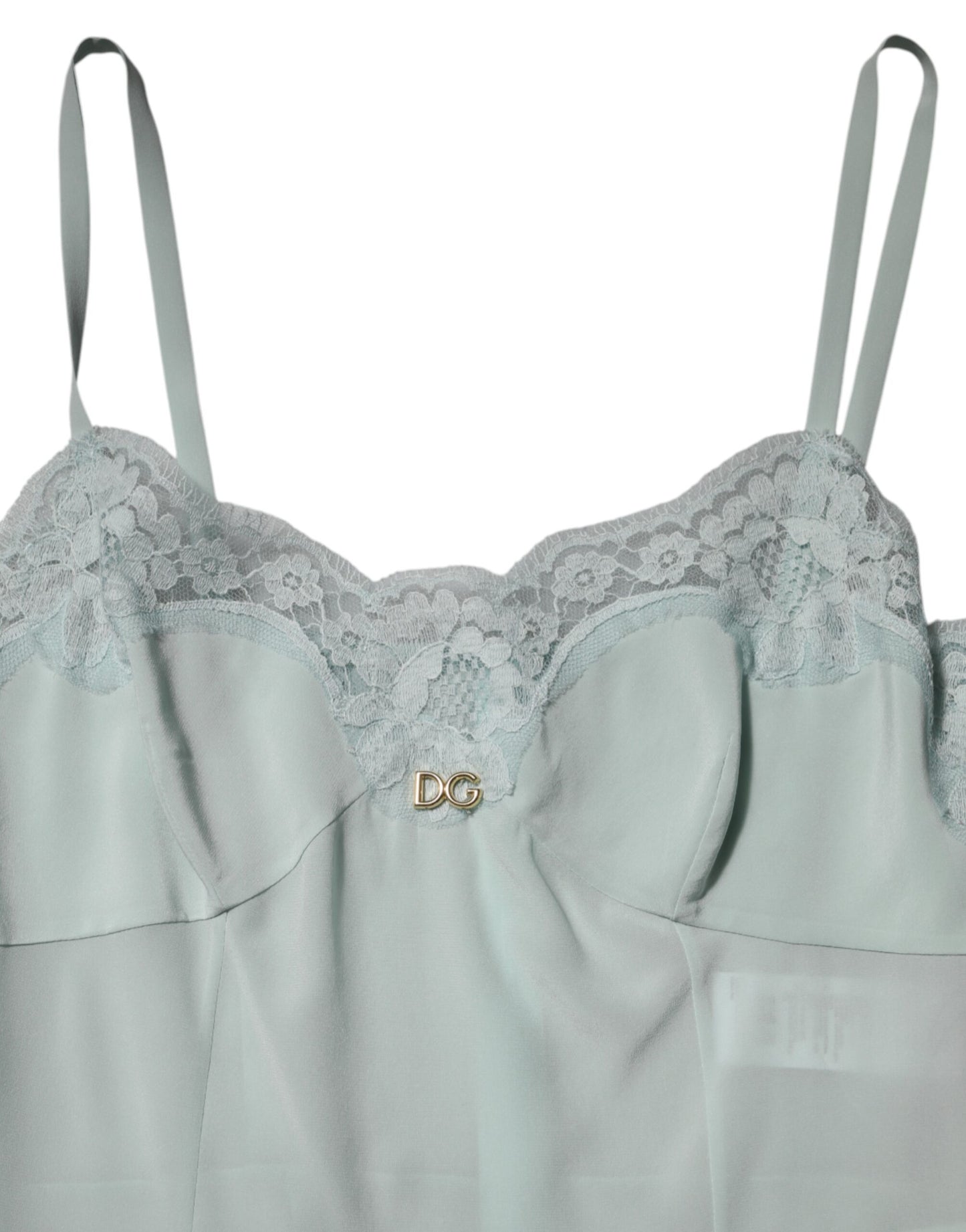 Dolce & Gabbana Light Blue Silk Lace Midi Bodycon Slip Dress
