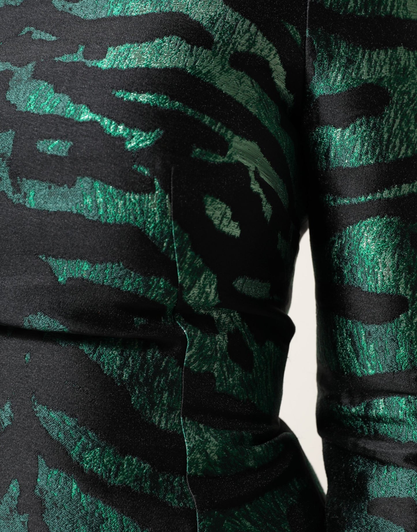 Dolce & Gabbana Black Green Metallic Jacquard Mini Long Dress