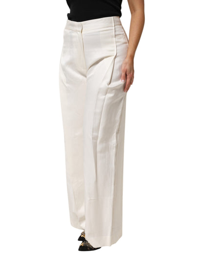 Brian Dales White Viscose Linen Wide Leg Palazzo Womens Pants