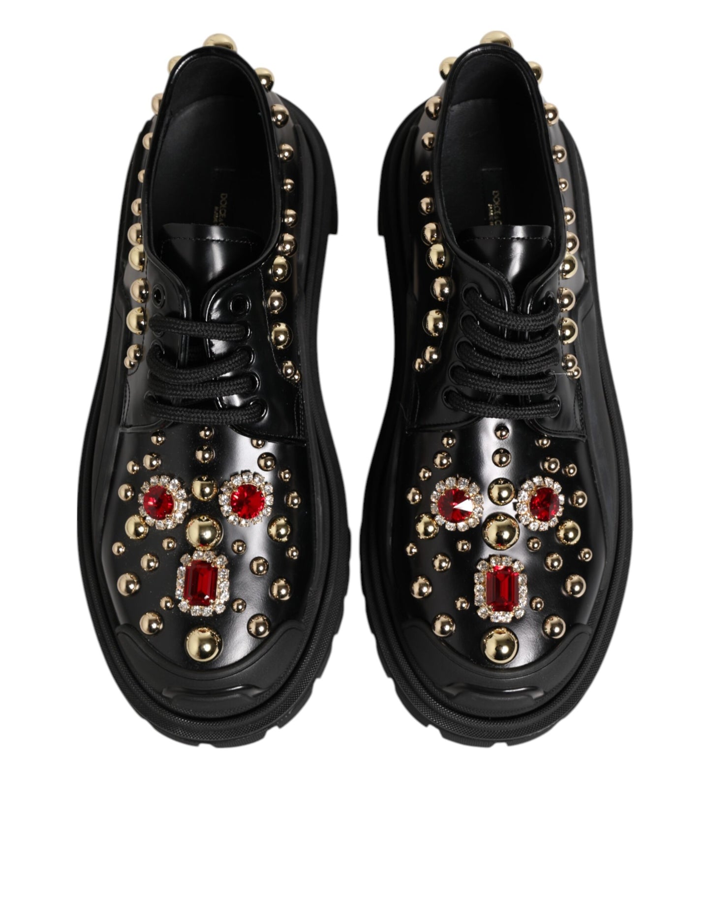 Dolce & Gabbana Black Leather Jeweled Crystals Derby Shoes