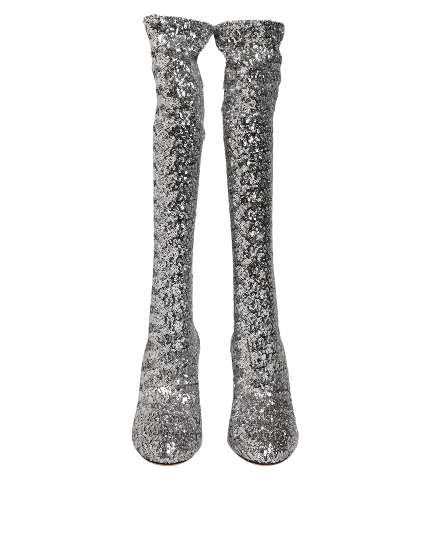 Dolce & Gabbana Shoes Silver Sequins Glitter High Heel Boot Shoes