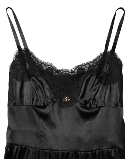 Dolce & Gabbana Black Silk Blend Lace Trim Sleeveless Mini Dress