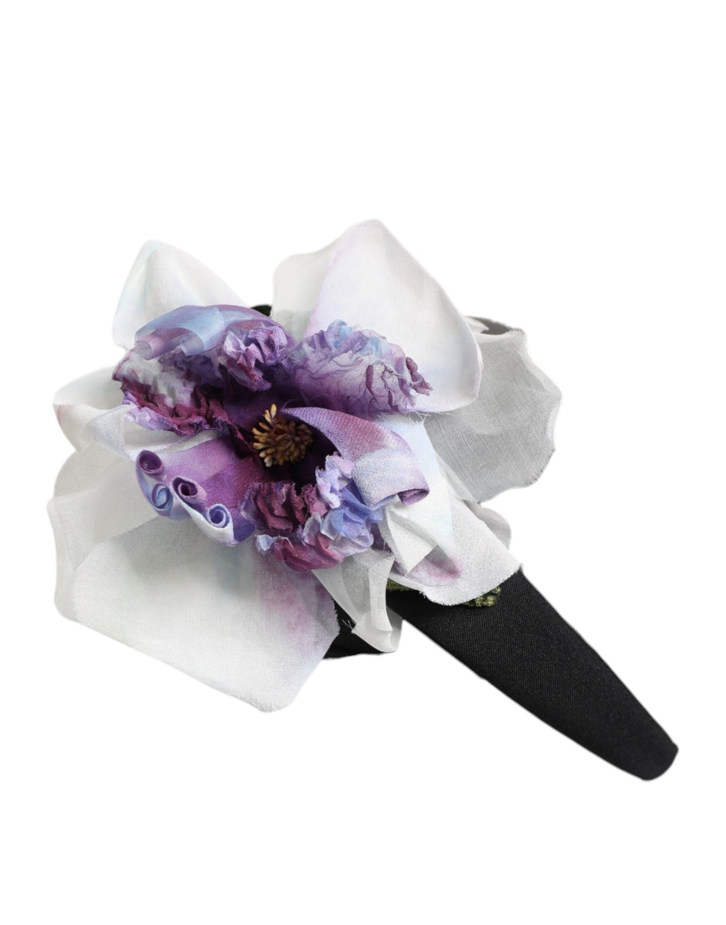 Dolce & Gabbana Black Green Silk Purple White Floral Appliqué Accessory Headband