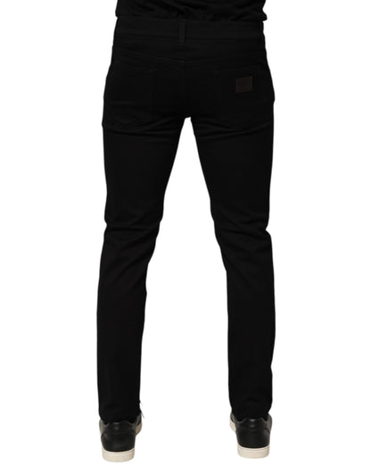 Dolce & Gabbana Black Cotton Blend Skinny Men Trouser Pants