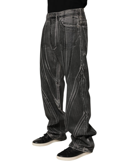 Dolce & Gabbana Black Grey Graphic Print Denim Pants Jeans