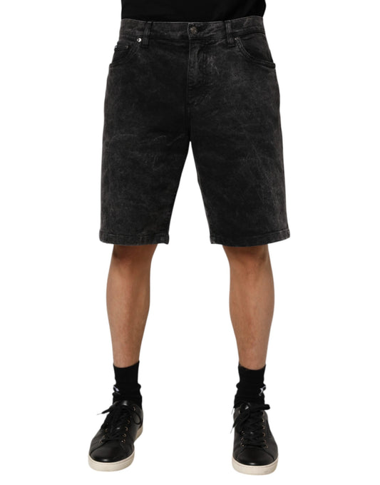 Dolce & Gabbana Black Cotton Mid Waist Denim Men Bermuda Short