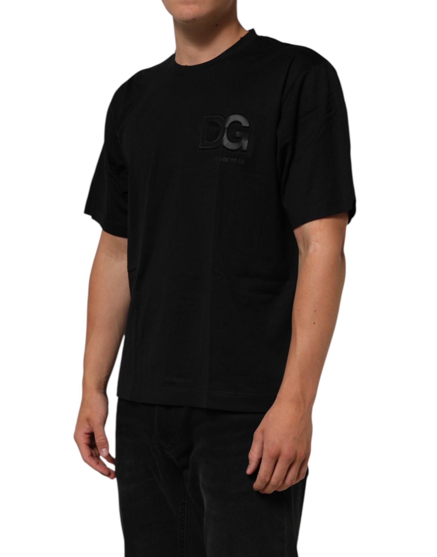 Dolce & Gabbana Black Logo Patch Cotton Men Crew Neck T-shirt