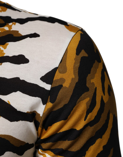 Dolce & Gabbana Multicolor Leopard Palm Leaf Men Crew Neck T-shirt