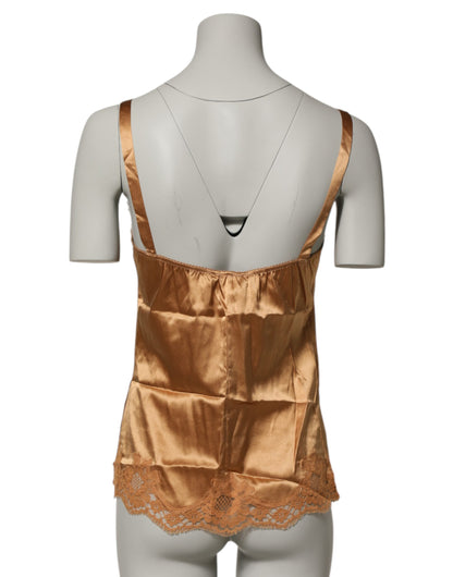 Dolce & Gabbana Brown Floral Lace Silk Satin Tank Lingerie Underwear