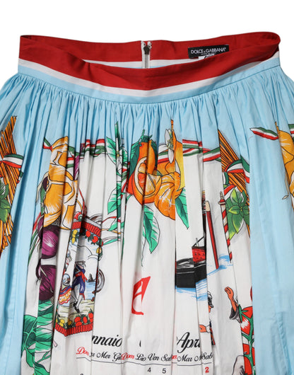 Dolce & Gabbana White Calendar Print Cotton Gathered Maxi Skirt