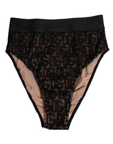 Dolce & Gabbana Black DG Logo Lace High Brief Panty Underwear
