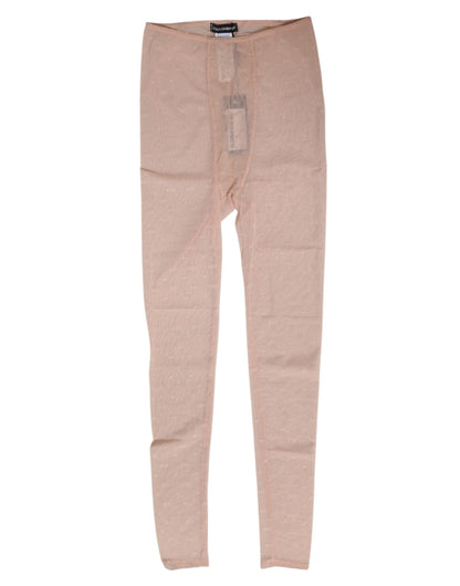 Dolce & Gabbana Beige Nylon Logo Lace Leggings Pants Underwear