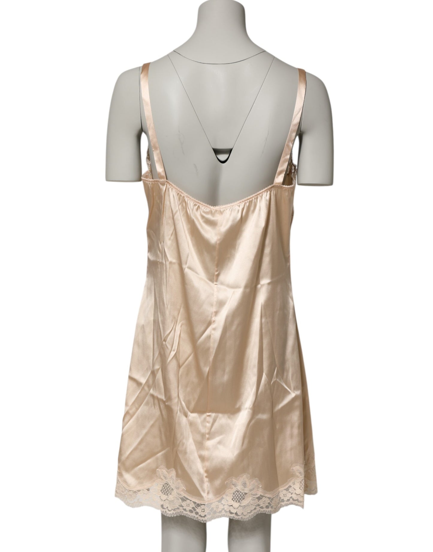 Dolce & Gabbana Nude Chemise Lingerie Silk Blend Lace Trim Dress