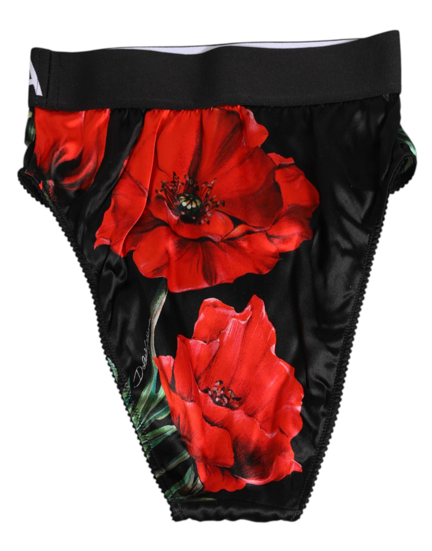 Dolce & Gabbana Black Floral Silk High Waist Panty Underwear