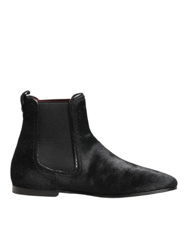 Dolce & Gabbana Black Leather Fur Men CHELSEA Boots Shoes
