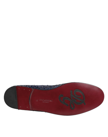 Dolce & Gabbana Blue Sequined Loafers Slippers Men Dress Shoes