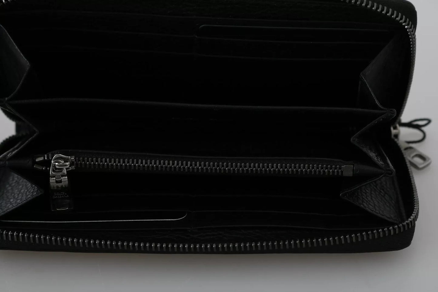 Dolce & Gabbana Black Leather #DGFAMILY Zipper Continental Mens Wallet