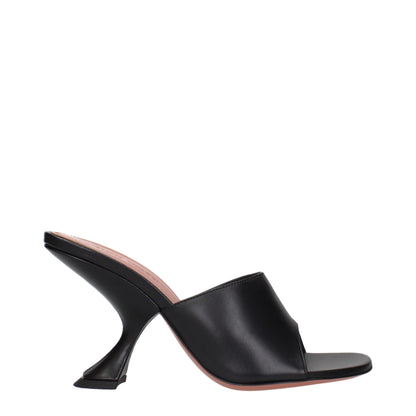 Amina Muaddi Black Leather Stiletto Heel Sandals