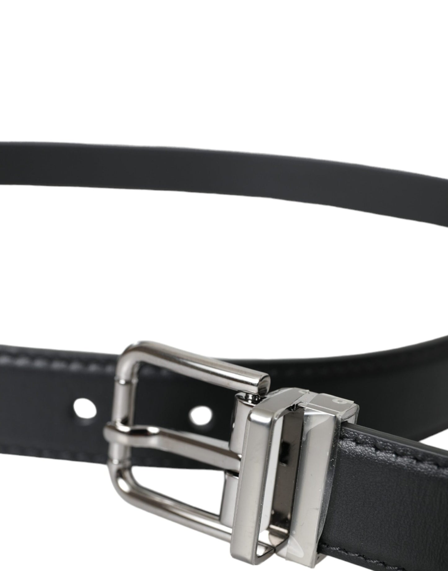 Dolce & Gabbana Black Leather Silver Metal Buckle Men Belt