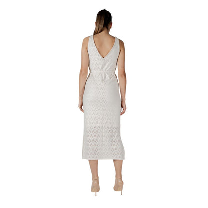 Vila Clothes Beige Recycled Polyester Midi Dress