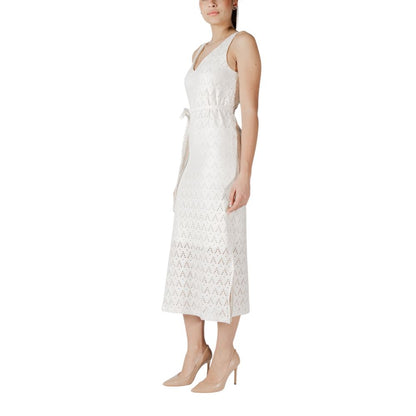 Vila Clothes Beige Recycled Polyester Midi Dress