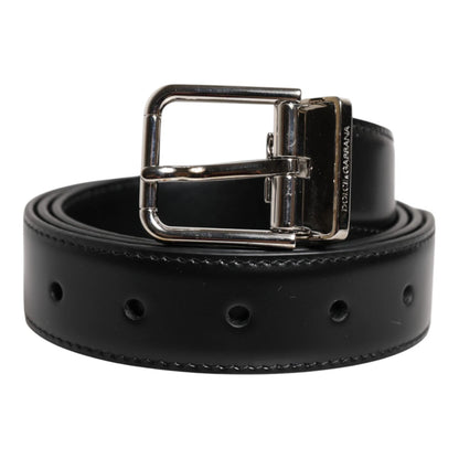 Dolce & Gabbana Black Calf Leather Silver Metal Buckle Belt