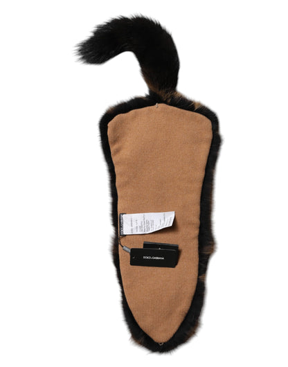 Dolce & Gabbana Brown Red Fox Fur Neck Cashmere Warmer Scarf