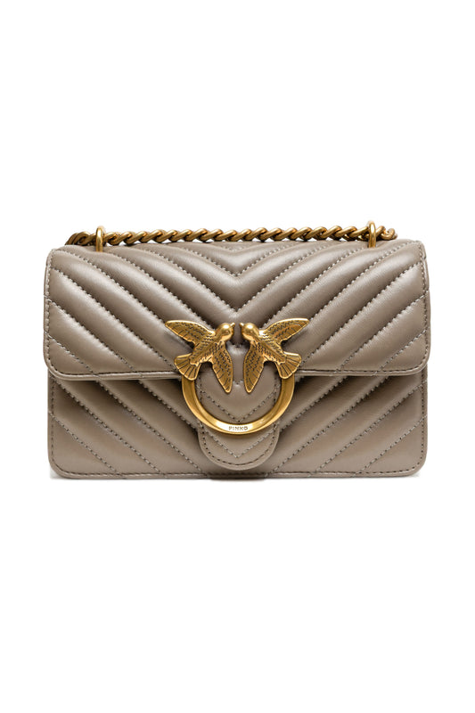PINKO Grey Leather Love One Mini Shoulder Bag