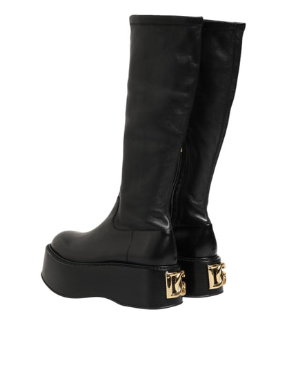 Dolce & Gabbana Black Logo Plaque Over The Calf Boots Shoes