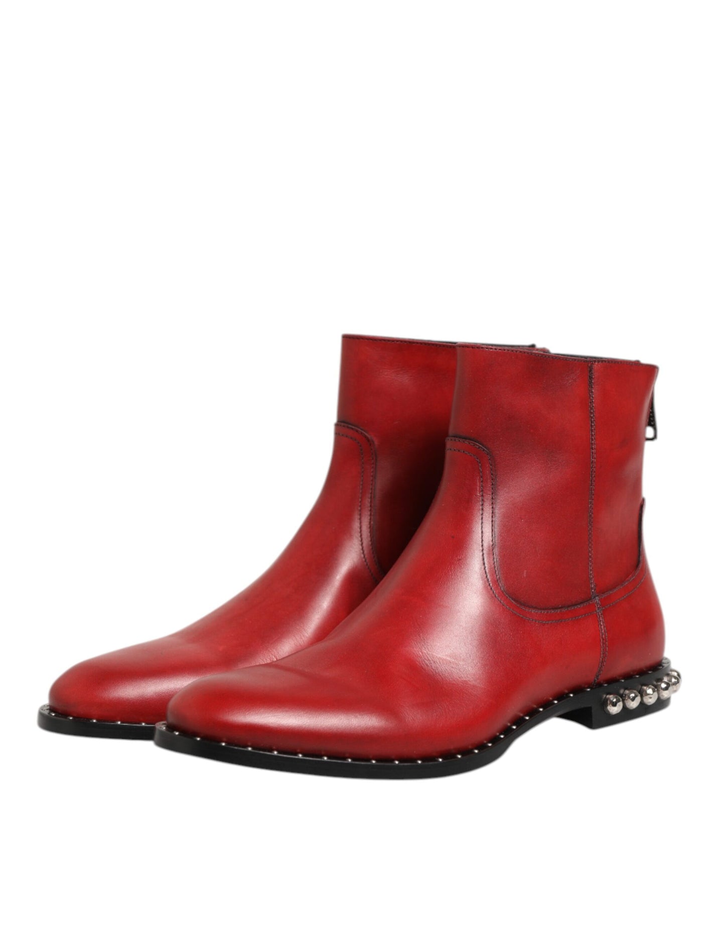 Dolce & Gabbana Red Studded Chelsea Short Ankle Boots Shoes