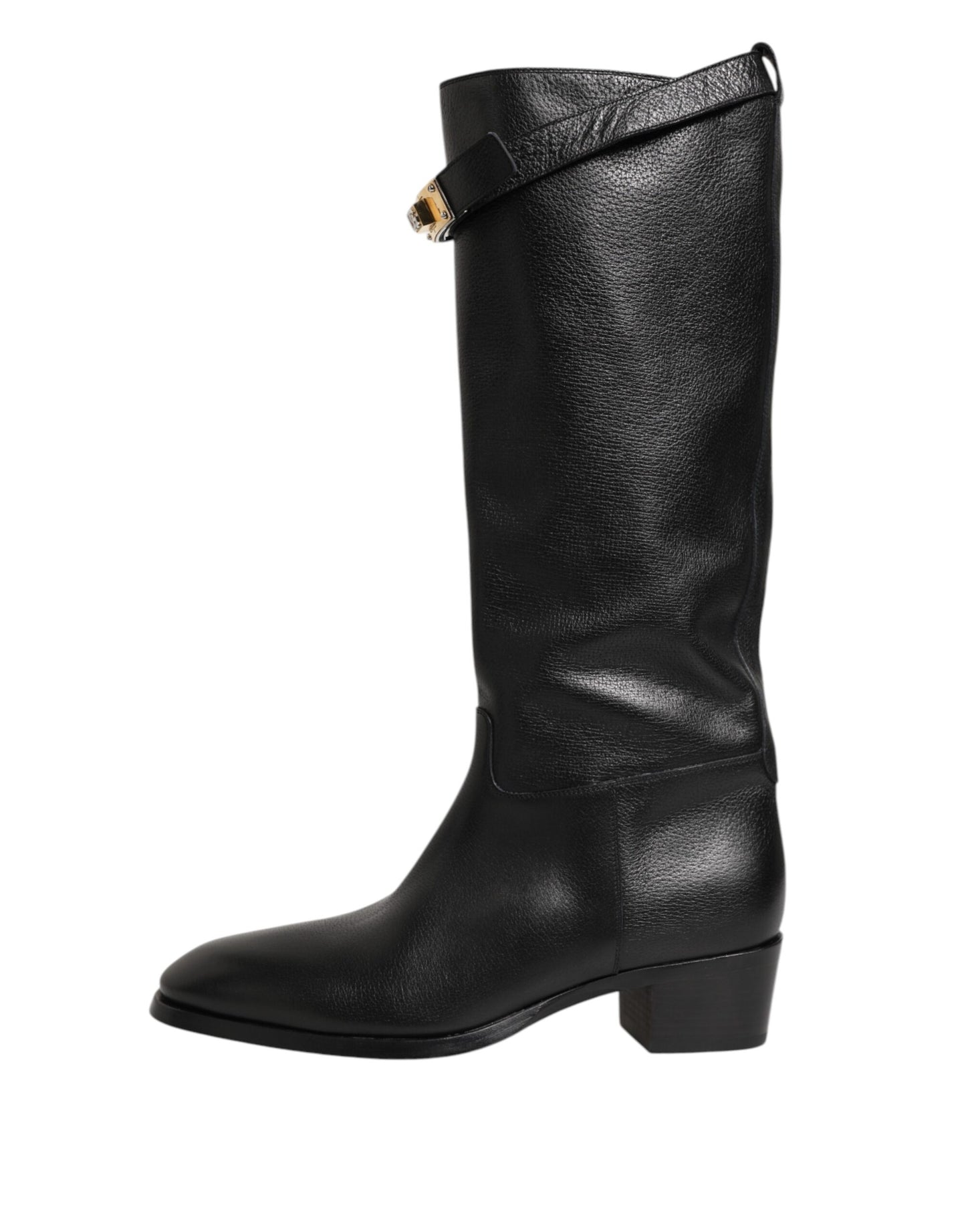 Dolce & Gabbana Black Logo Plaque Over The Calf Boots Shoes