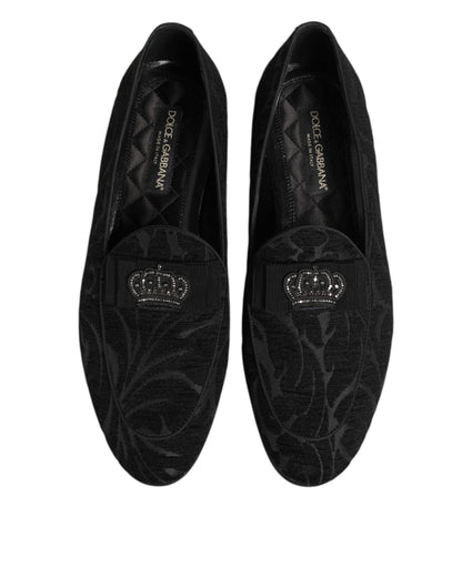 Dolce & Gabbana Black Brocade Crown Loafers Dress Shoes