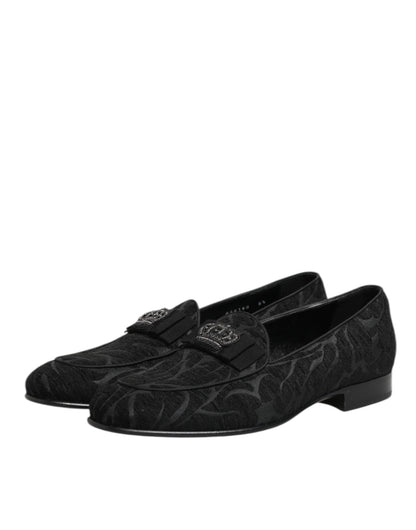 Dolce & Gabbana Black Brocade Crown Loafers Dress Shoes