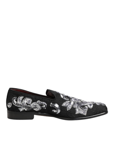 Dolce & Gabbana Black Silver Sequined Loafers Men Dress Shoes
