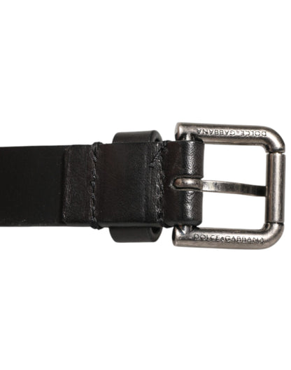 Dolce & Gabbana Black Double Strap Leather Silver Buckle Belt