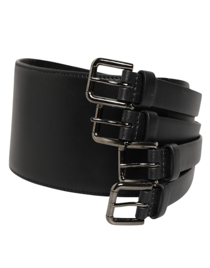 Dolce & Gabbana Black Leather 4-Strap Metal Multi-Buckle Belt