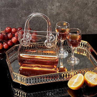 Glass Handbag Purse Decanter & Vase For Flowers, Wine & Whiskey Decanter for Women, Women's Bag Shape Fish Bowl - for Home Decor, Centerpiece, Bachelorette Party Decor, Wedding, Floral (750ML)