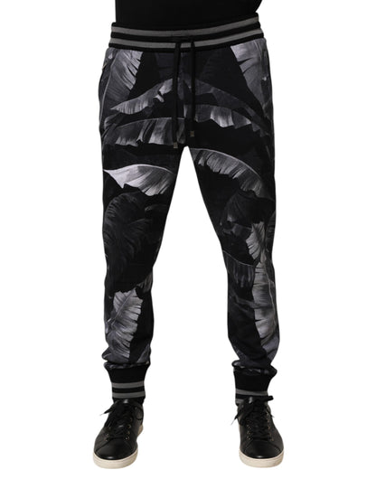 Dolce & Gabbana Black Banana Leaf Cotton Jogger Trouser Pants