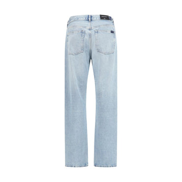 7FOR Light Blue Cotton Straight-Leg Jeans