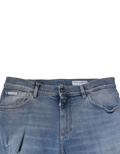 Dolce & Gabbana Blue Distressed Cotton Slim Men Denim Jeans